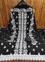 Georgette Black Traditional Wear Thread Work Dress Material